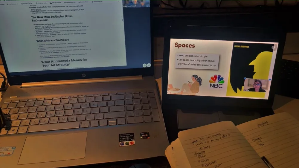 Laptop, iPad and notebook on a desk